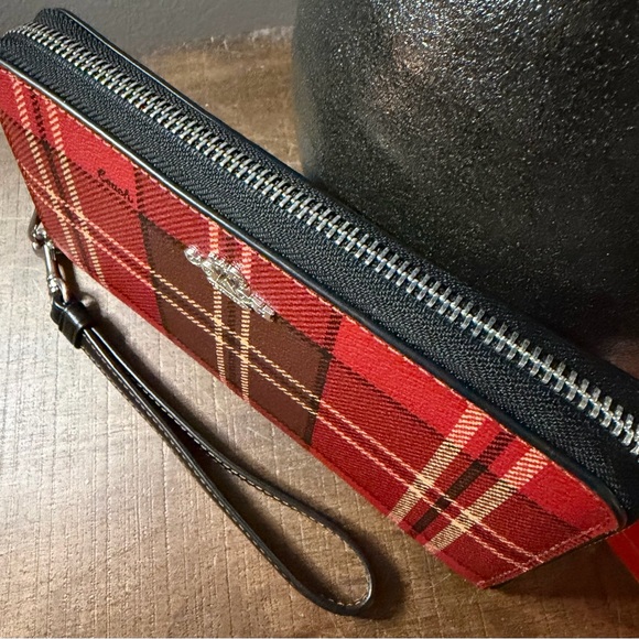 Coach Red Tartan Plaid Wristlet - Picture 3 of 11